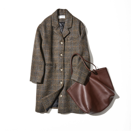 大人が着たいお洒落なウールコート イタリア製ウール100％チェック柄