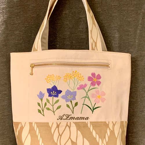 秋の花刺繍のトートバッグ トートバッグ AZmama 通販 12726642｜Creema