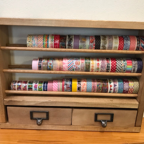 特大3段＋引出し 木製マスキングテープ収納棚 幅43×高さ34