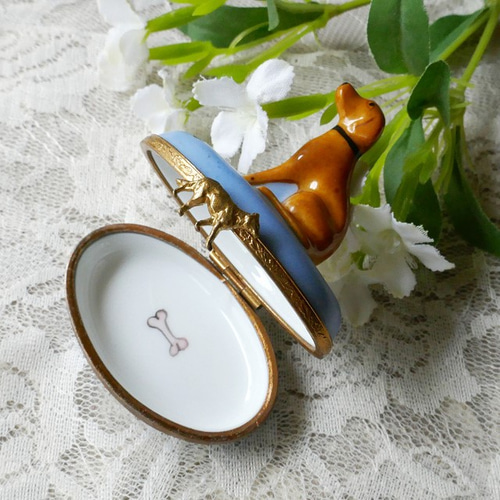 フランス Limogesリモージュ 陶器小物入れ Dog その他インテリア雑貨