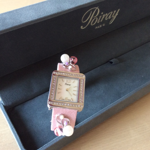 Poiray♪ポアレ時計ベルト〜華やかなピンク地にシルバー飾り、コットン