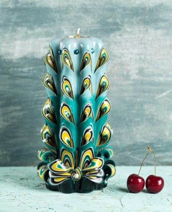 最高のクリスマスギフト] カービング キャンドル クジャク carving