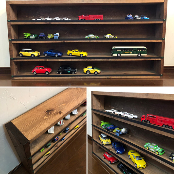 アンティークガレージ・トミカ4段収納棚・ミニカー収納・シェルフ