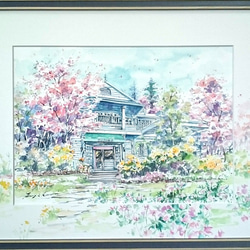 花の水彩画(ローズガーデンベース)／額付き原画 絵画 サクラビト 通販