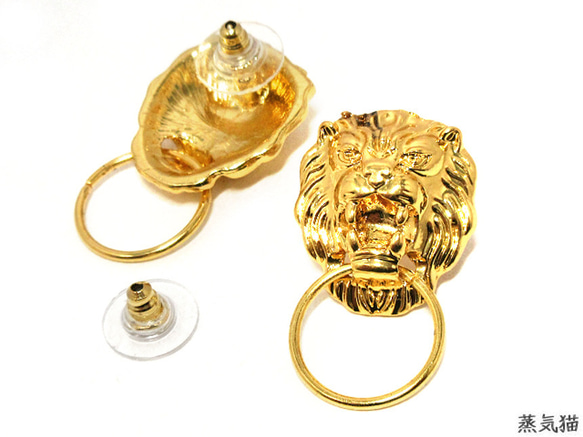 ライオンヘッドピアス ゴールド 4個【ドアノック 猫科動物 ピアス