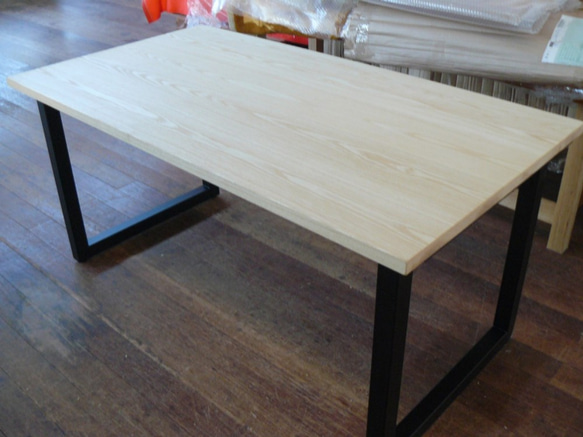 ホワイトアッシュ無垢板アイアン鉄枠脚テーブル ダイニングテーブル