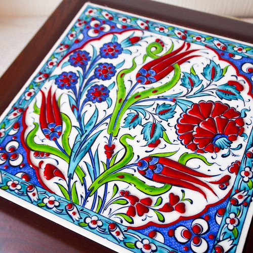トルコ・キュタフヤ陶器・タイル・アート絵画・額縁付きC・送料無料