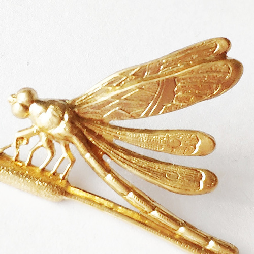 蜻蛉（トンボ）とガマの穂 (43mm×26mm）真鍮 ピンブローチ】成功の