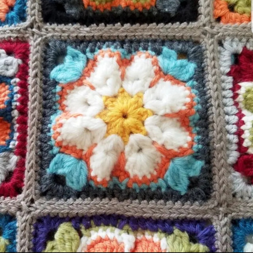 アフリカンフラワーモチーフ ブランケット 膝掛け その他インテリア