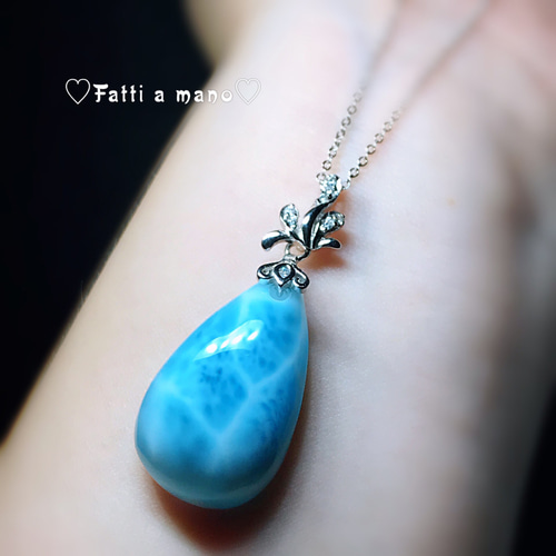 トップグレード 海の雫 ラリマーペンダント ネックレス Silver925 海