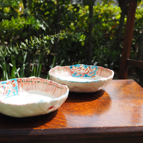 人気作家 黒岩卓実 変形鉢 赤絵 陶芸 人気作家 黒岩卓実 変形鉢 赤絵