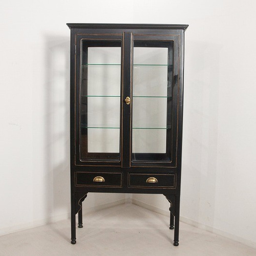 アンティーク調 全面ガラスキャビネット 医療棚 飾り棚 収納 ケビント