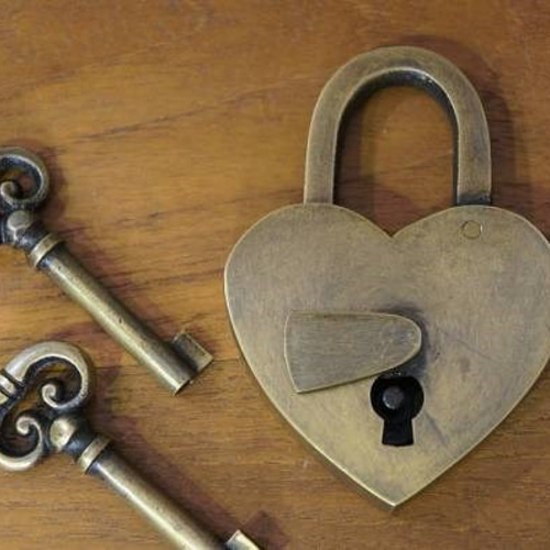 アンティーク調 ブラス 鍵 2本 南京錠 ハート型 パドロック KEY