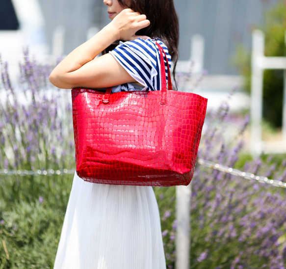 超軽量レザーバッグ ローズレッド Mサイズ トートバッグ YASUWESTIN