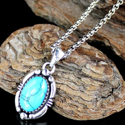 送料無料】楕円 ターコイズ シルバーペンダント ネックレス メンズ