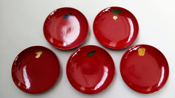 皿・盆] 手もと皿「野菜」5枚組 木製漆塗 小皿 漆工房ニライカナイ