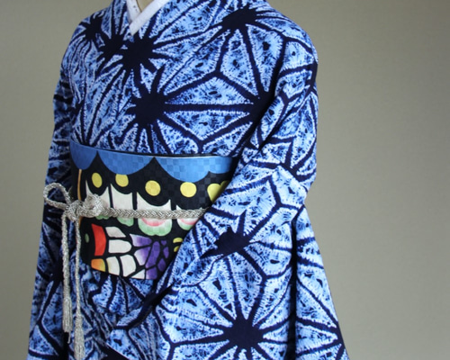 ◇有松鳴海絞り◇【濃紺+水色】ブリティッシュな麻柄が大人かっこいい