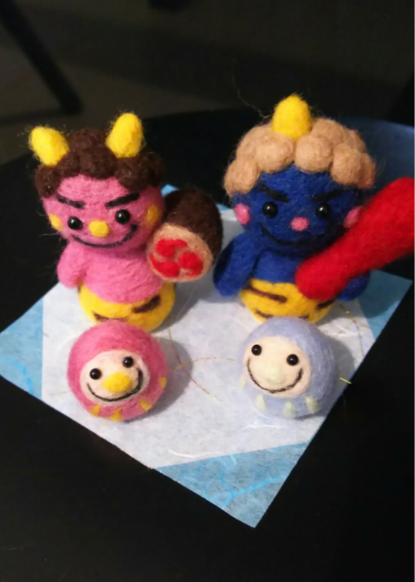 羊毛フェルト】☆節分！赤鬼&青鬼セット！ダルマさんも一緒☆ 羊毛
