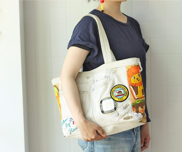 リメイクデニムワッペン＆刺繍バッグ トートバッグ ぼんぼん堂 通販