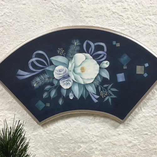 トールペイント 【受注制作 送料無料】白い椿のお正月プレート