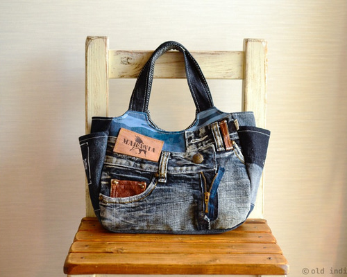 デニムリメイク＊サイドポケットトートバッグ：13 トートバッグ 柚柊