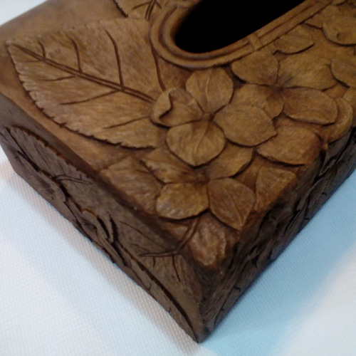 木彫りティッシュボックス（紫陽花） その他インテリア雑貨