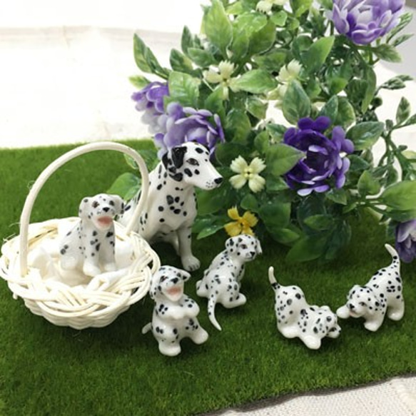 スーパーミニチュア陶器 ダルメシアン親子（親1体 子5体 セット