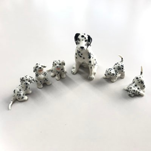 スーパーミニチュア陶器 ダルメシアン親子（親1体 子5体 セット