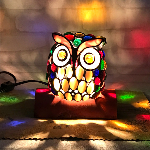 ステンドグラス ふくろうランプS スタンドライト・テーブルランプ