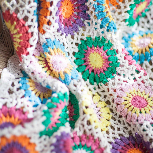 ハンドメイドかぎ針編み お花 モチーフ編み ひざ掛け❁光❁手作り