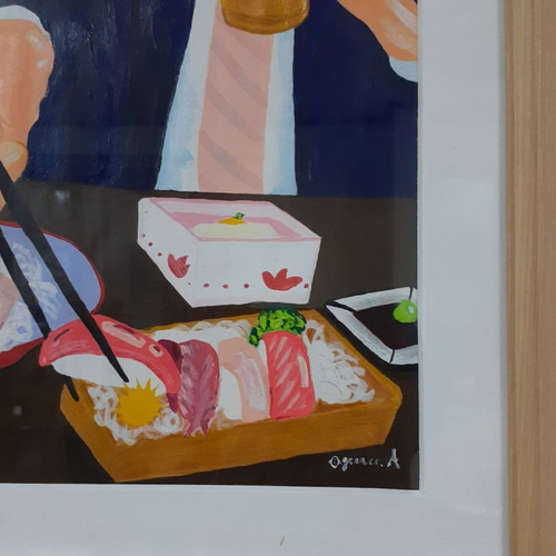 お先にいただきます ハッピー太陽画家小楠アキコ作品 アクリルガッシュ