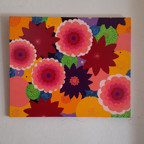 ミックスフラワー アクリルガッシュ キャンバス F12号 小楠アキコ作品