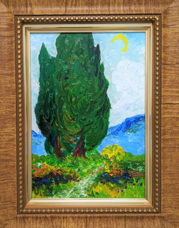 油絵 菅家令子 絵 絵画インテリア額付(青緑＋金色の枠) F4-071612女性