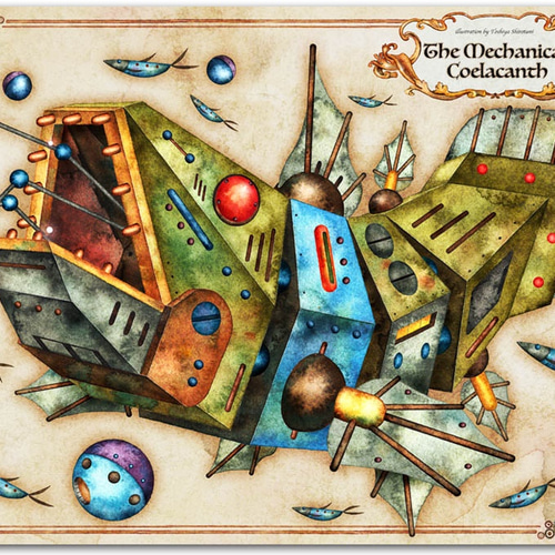 機械シーラカンス・アートポスター/大きなA3ノビサイズ イラスト