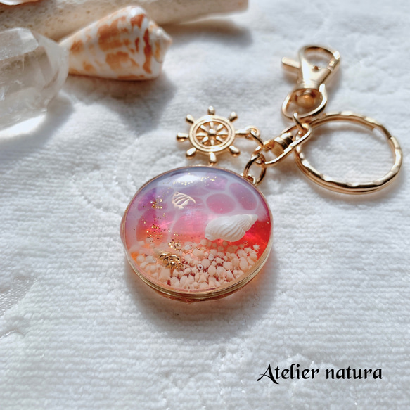 夕焼け海☆オルゴナイトキーホルダー/ストラップ】水面模様がキラキラ