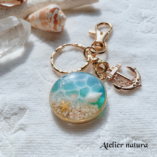 南の海☆オルゴナイトキーホルダー/ストラップ】水面模様がキラキラ