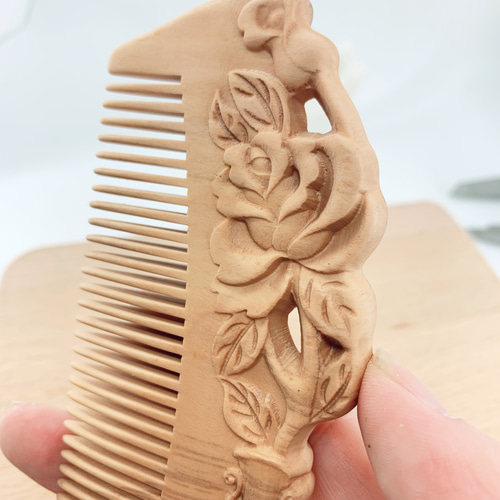 薔薇の一本挿し♡桃の木櫛1本♡両面彫り その他ヘアアクセサリー
