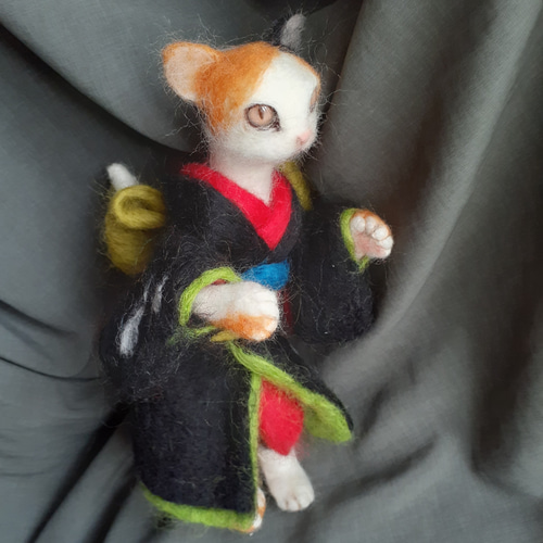 猫又姐さん* 羊毛フェルト 妖怪 猫又 おばけ 化け猫 手ぬぐい オーダー