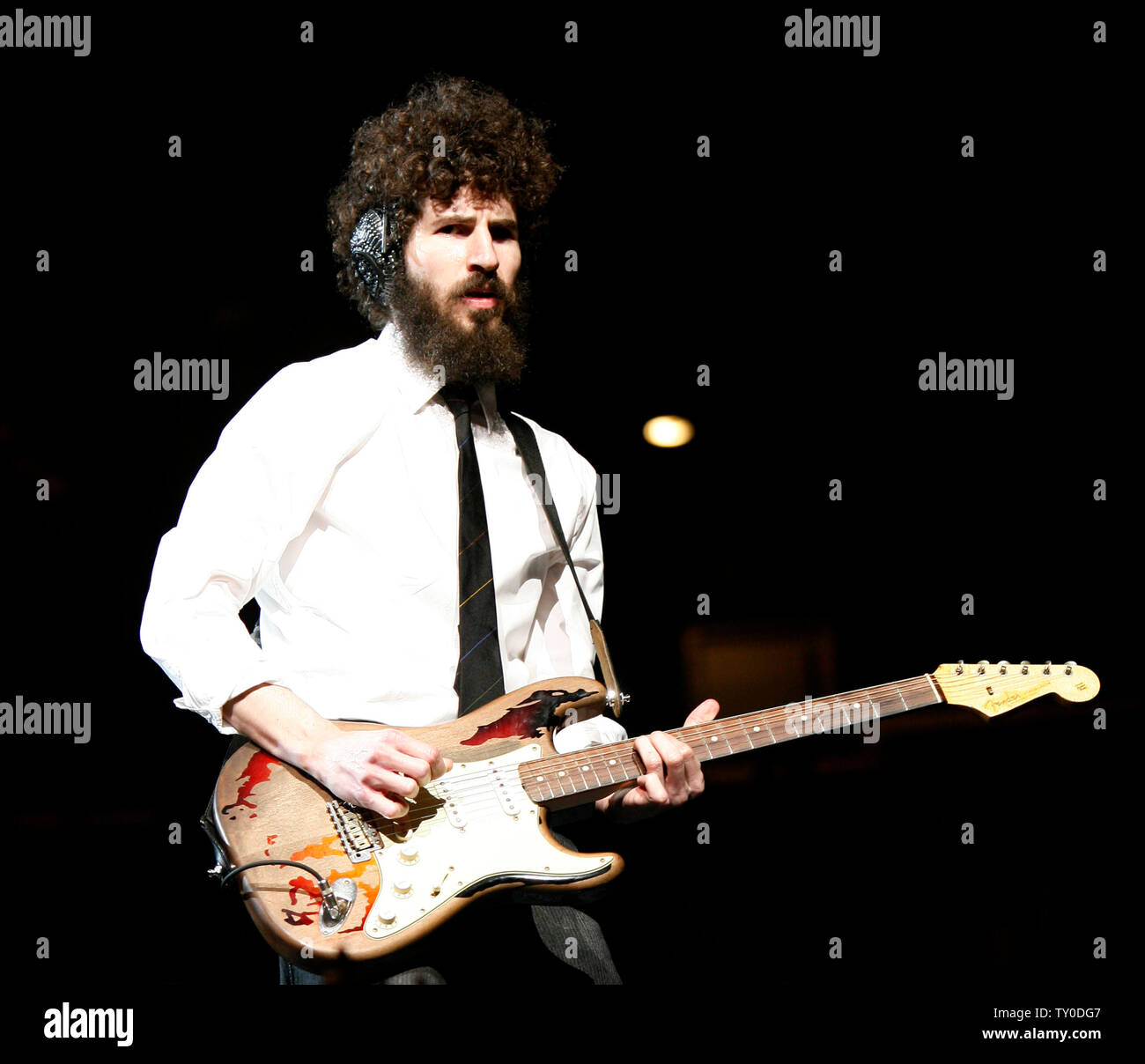 Linkin Park guitarist Brad Delson performs in concert at the