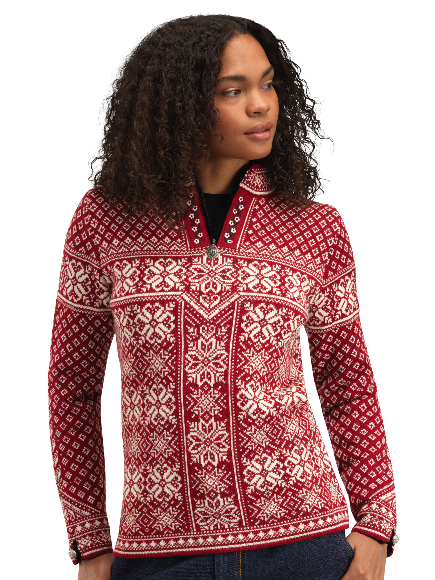 Peace Fem Sweater Redrose Offwhite - Dale of Norway