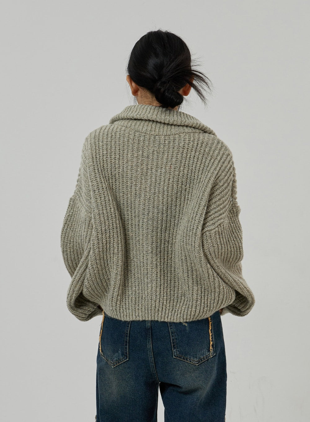 Twist Pattern Two Way Zipper Knit Cardigan CD20 - Korean Women's