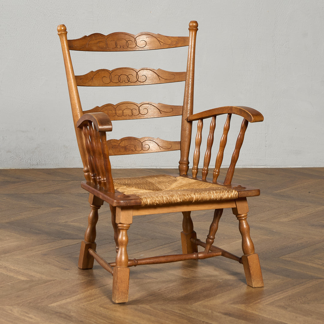 ②】ラダーバックチェア ヴィンテージ オーク材 無垢材 民芸家具 ②