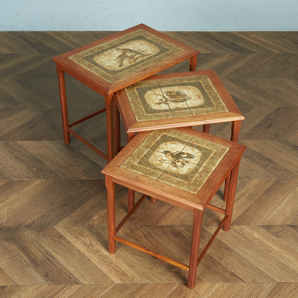 イギリス ビンテージ 家具 ネストテーブル 入れ子タイル張り 英国