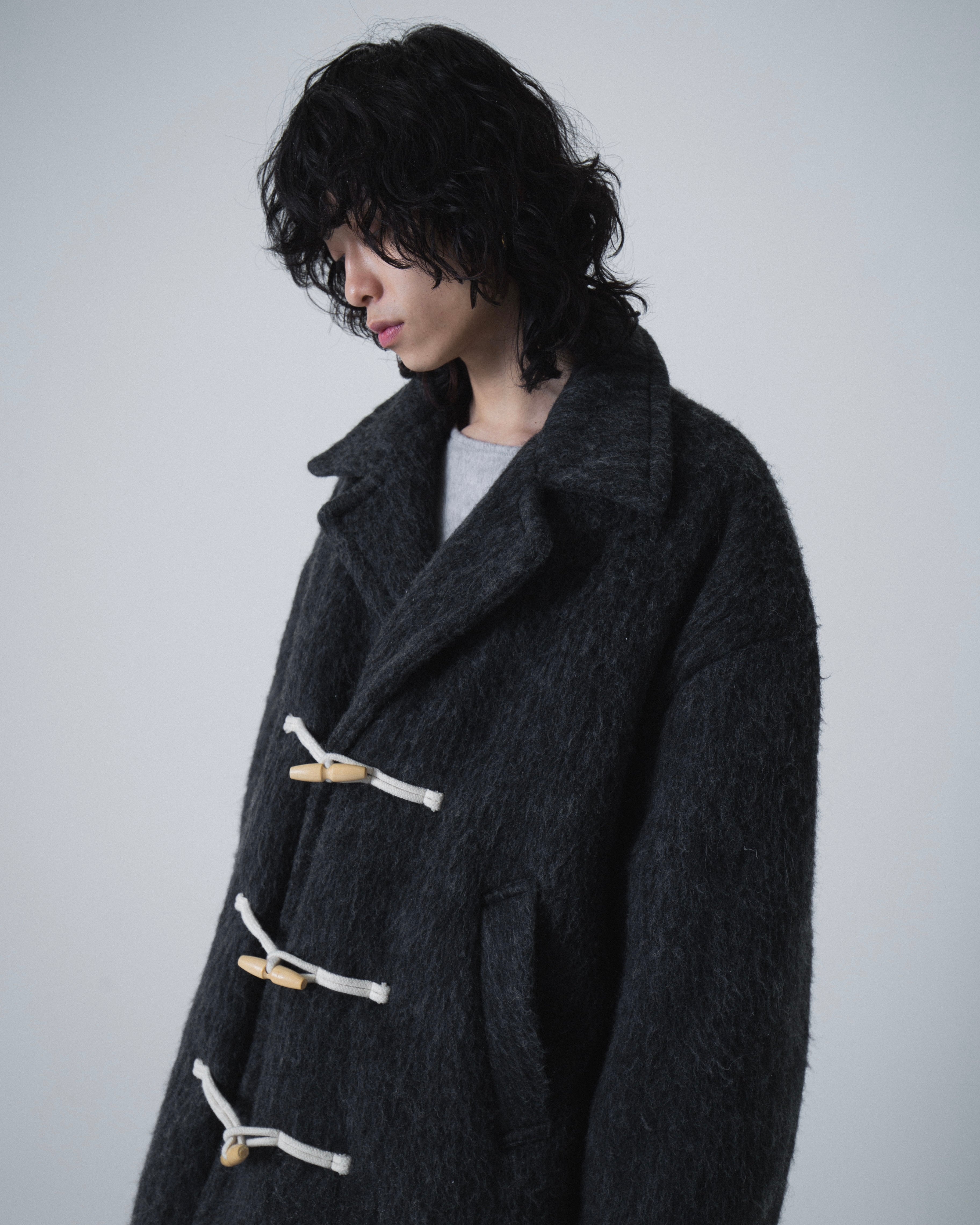 double breasted wool shaggy duffle coat – CAMPHOR WOOD - OFFICIAL