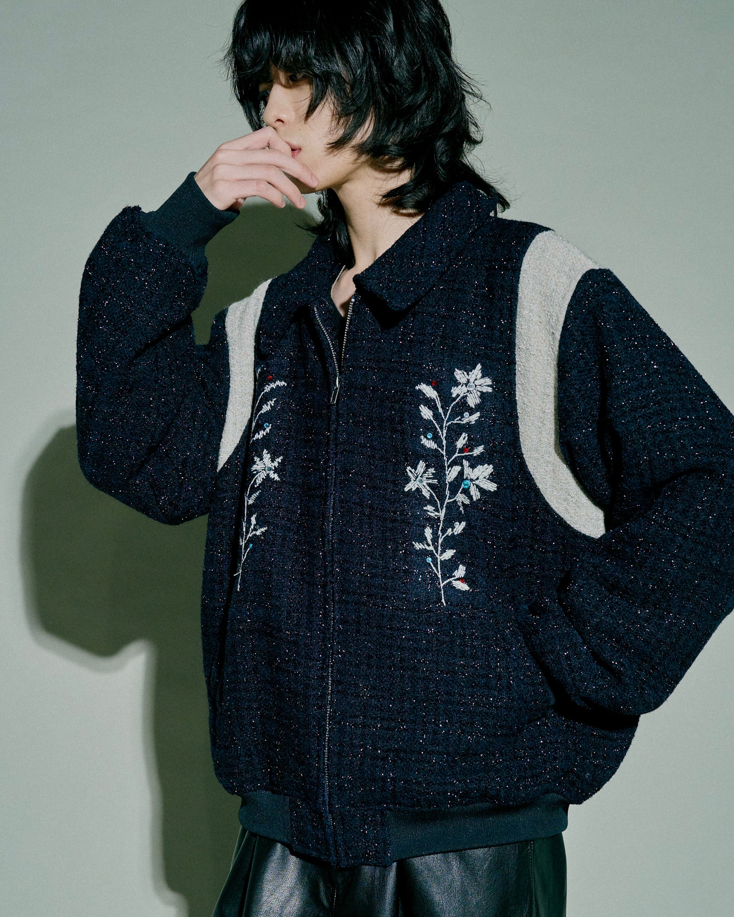 flower embroidery lame tweed varsity jacket – CAMPHOR WOOD