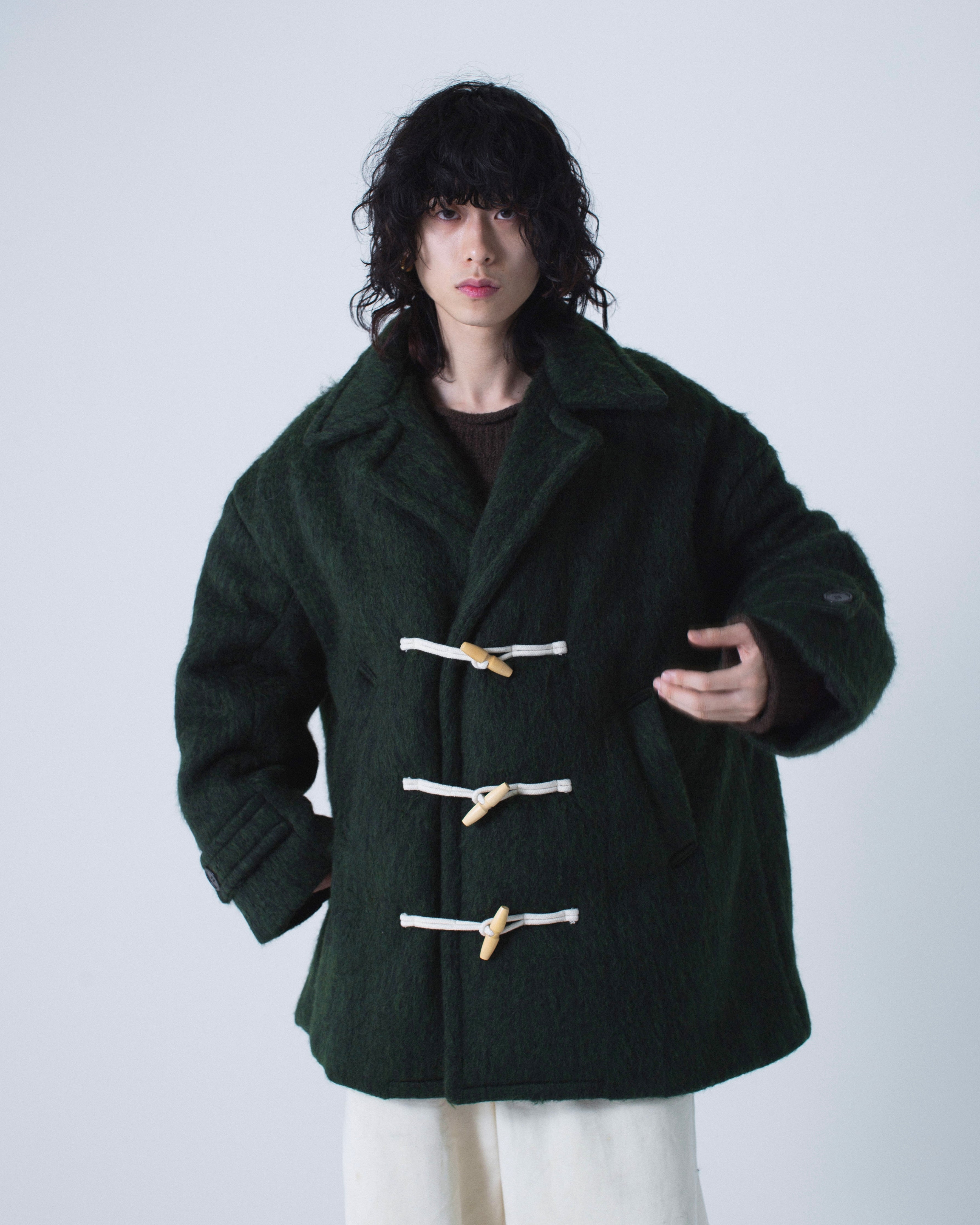 double breasted wool shaggy duffle coat – CAMPHOR WOOD - OFFICIAL