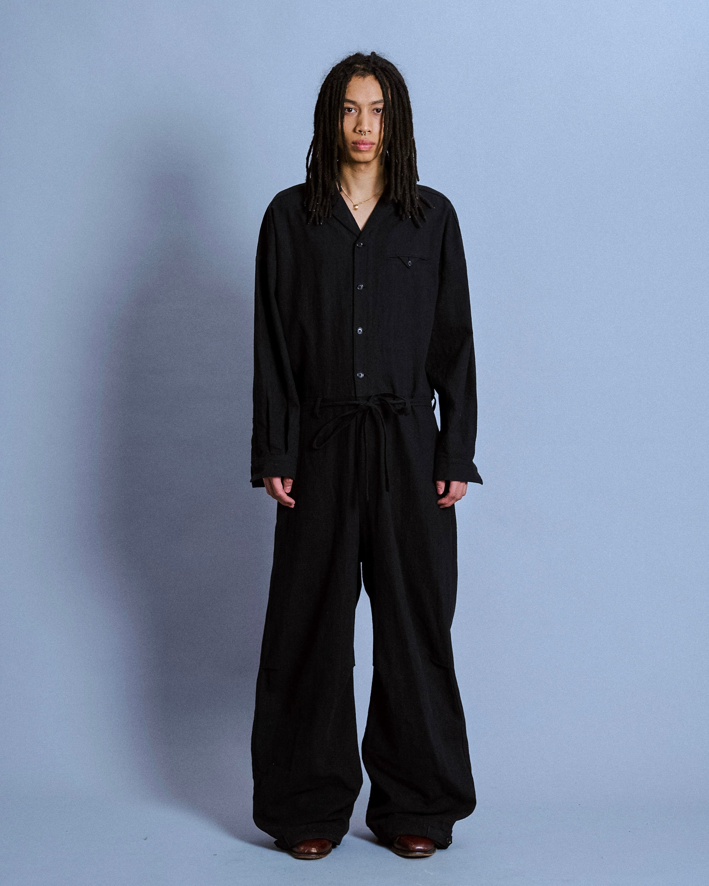 open collar cotton linen belted l/s jump suit – CAMPHOR WOOD