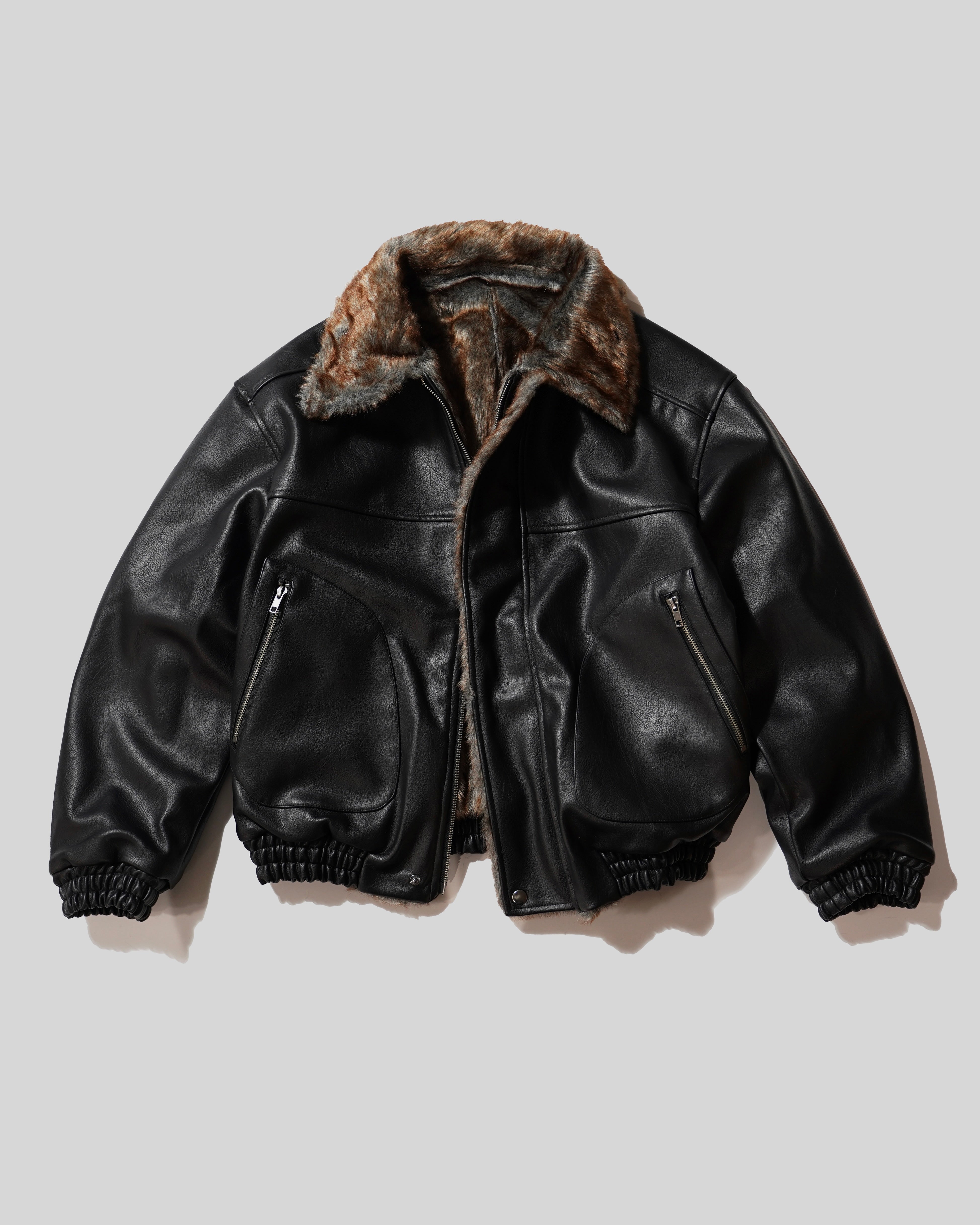 leather/fur faux reversible flight jacket – CAMPHOR WOOD