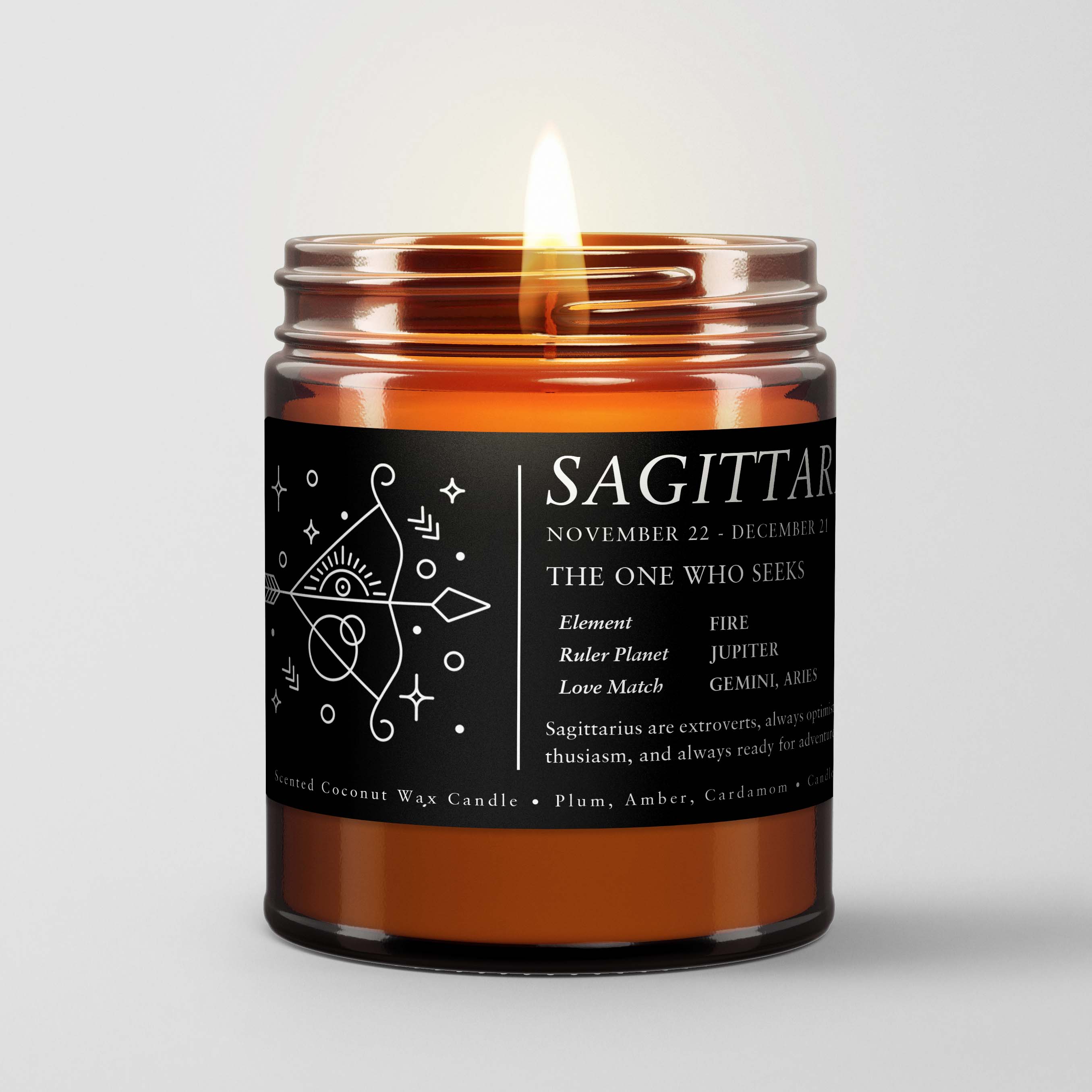 Zodiac Birthday Gift Candle in Amber Glass: Sagittarius | Candlefy