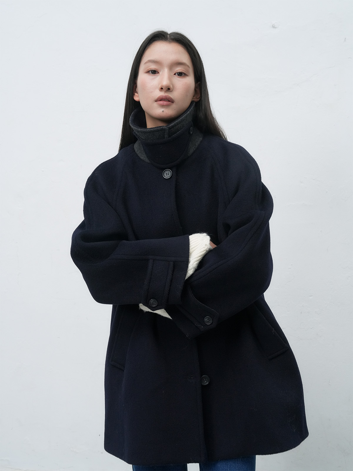 予約販売] WOMAN ウールバルマカーンハーフコート [NAVY]